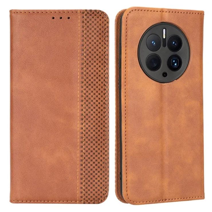 For Huawei Mate 50 Pro 4G Protective Case, Vintage Texture Magnetic Auto-absorbed PU Leather Case Wallet Stand Phone Cover - Brown