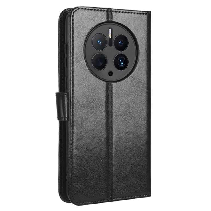 For Huawei Mate 50 Pro 4G Crazy Horse Texture Folio Flip PU Leather Anti-fingerprint Case Stand Wallet Phone Cover - Black