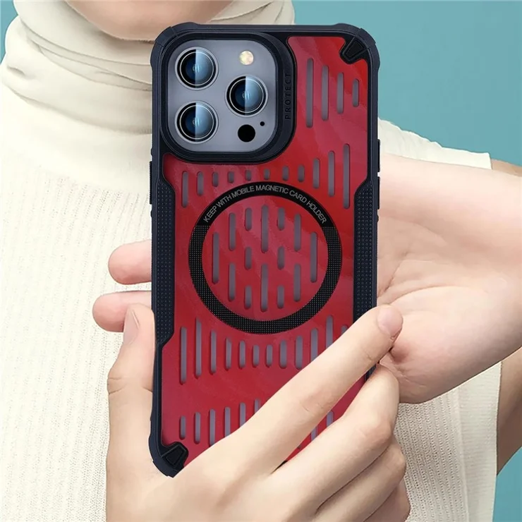 For iPhone 13 Pro Case Heat Dissipation Hollow Magnetic Anti-Drop TPU+PC Phone Cover Compatible with Magsafe - Green