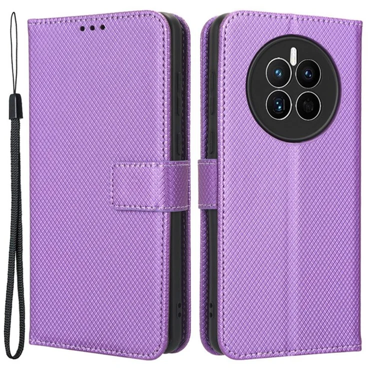 For Huawei Mate 50 4G Diamond Texture Phone Wallet Cover Anti-fingerprint Book Style PU Leather Stand Case - Purple