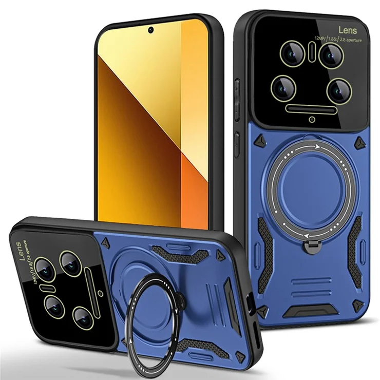For Xiaomi 14 Ultra Case Rotating Magnetic Kickstand PC+TPU Phone Cover - Blue