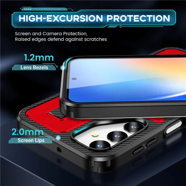 For Samsung Galaxy A24 4G (162.1 x 77.6 x 8.3mm) Case TPU+PC Kickstand Phone Cover with Silicone Finger Strap - Red