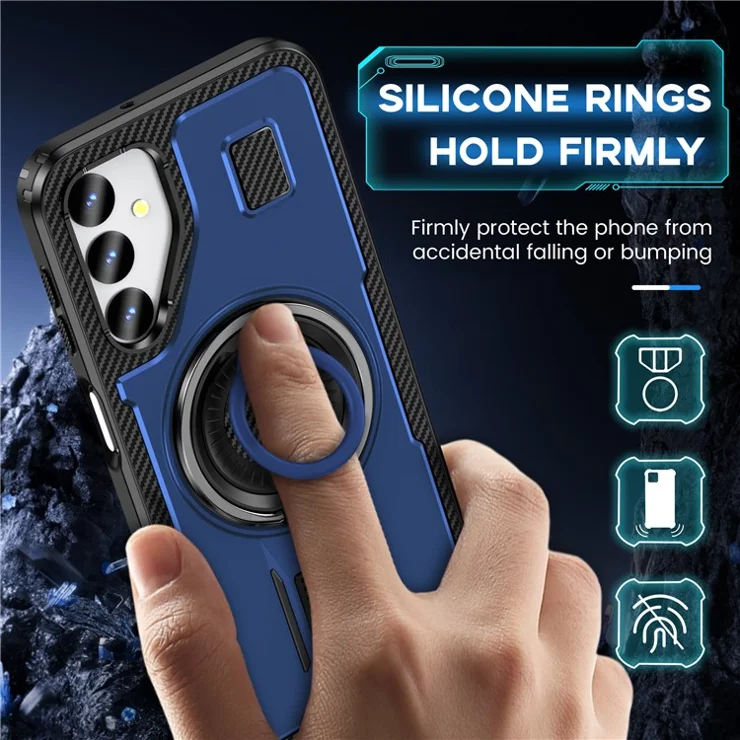 For Samsung Galaxy A24 4G (162.1 x 77.6 x 8.3mm) Case TPU+PC Kickstand Phone Cover with Silicone Finger Strap - Blue