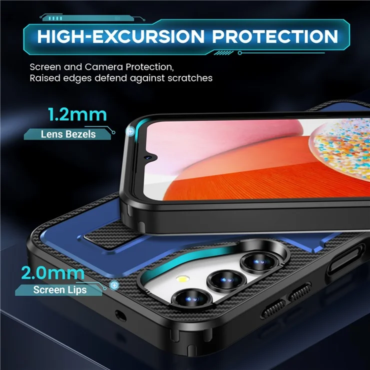 For Samsung Galaxy A14 4G / 5G Case TPU+PC Kickstand Phone Cover with Silicone Finger Strap - Blue