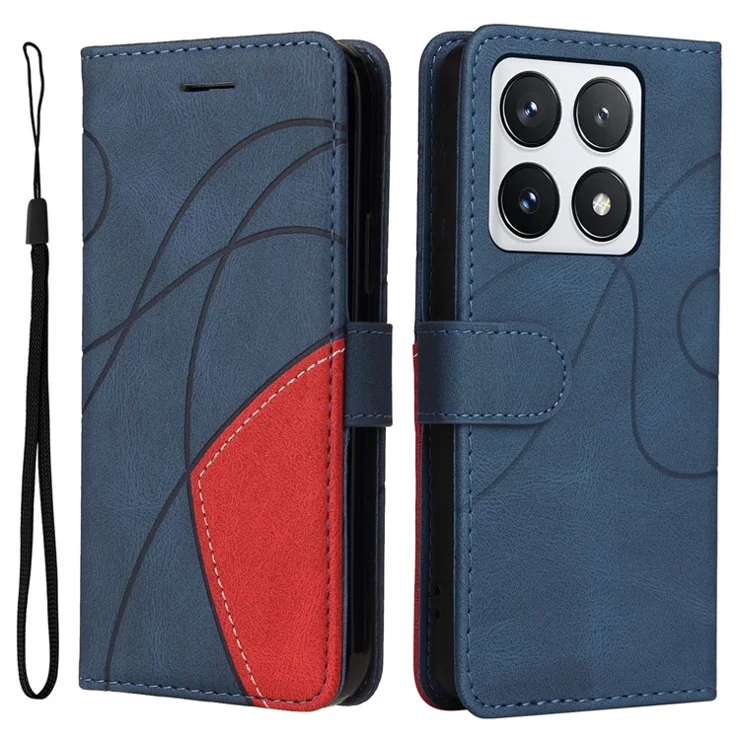 For Xiaomi 14T Pro Leather Case Wallet Stand Color Splicing Phone Cover - Blue