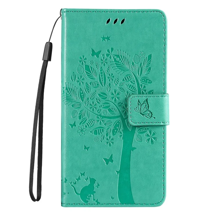 For Xiaomi 14T Pro Phone Case with Stand Cat Tree Pattern Leather Wallet Mobile Cover - Green