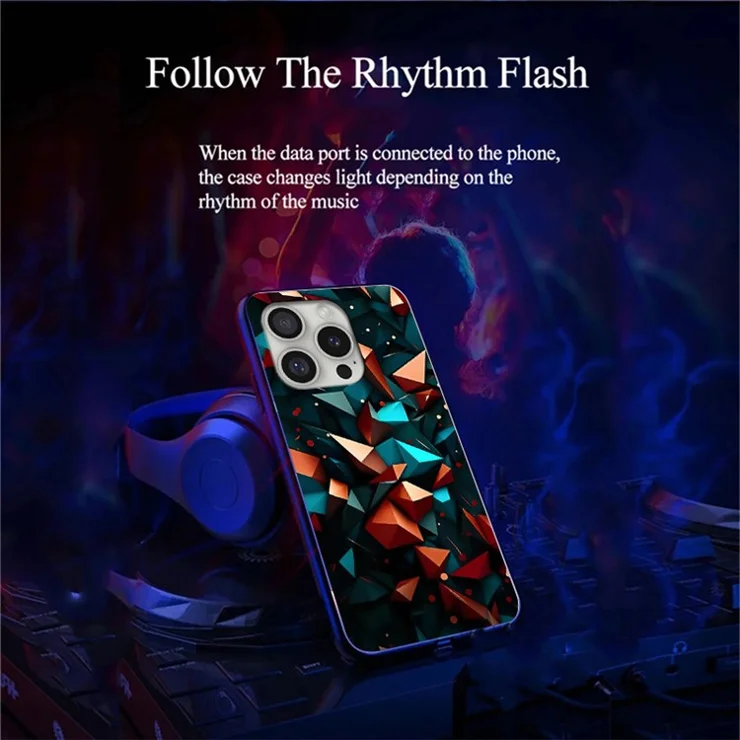For iPhone 16 Pro Max Case Call Flash Series Pattern Printing Tempered Glass + TPU Combo Phone Case - Colorful Diamond Pattern