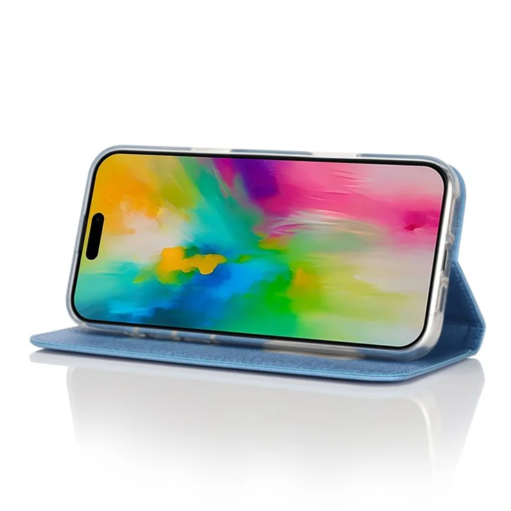 For iPhone 16 Pro Max Case PU Leather Silk Texture Magnetic Flip Phone Cover - Blue
