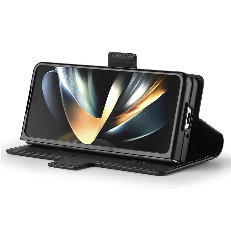 LC.IMEEKE L1 For Samsung Galaxy Z Fold3 5G Stand Case Texture PU Leather Wallet Phone Cover - Black