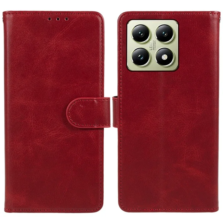 For Xiaomi 14T Pro Case PU Leather Wallet Protective Phone Cover Calf Texture - Red