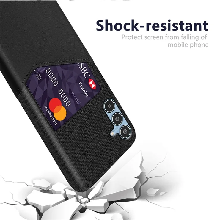 For Samsung Galaxy M35 5G Case Cloth Texture PU Leather Hard PC Card Slot Phone Cover - Black
