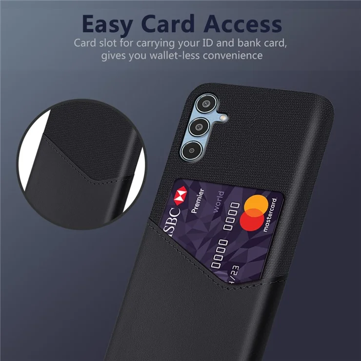 For Samsung Galaxy M35 5G Case Cloth Texture PU Leather Hard PC Card Slot Phone Cover - Black