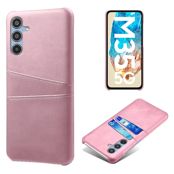 For Samsung Galaxy M35 5G Case Dual Card Slots PU Leather + Hard PC Phone Cover - Rose Gold