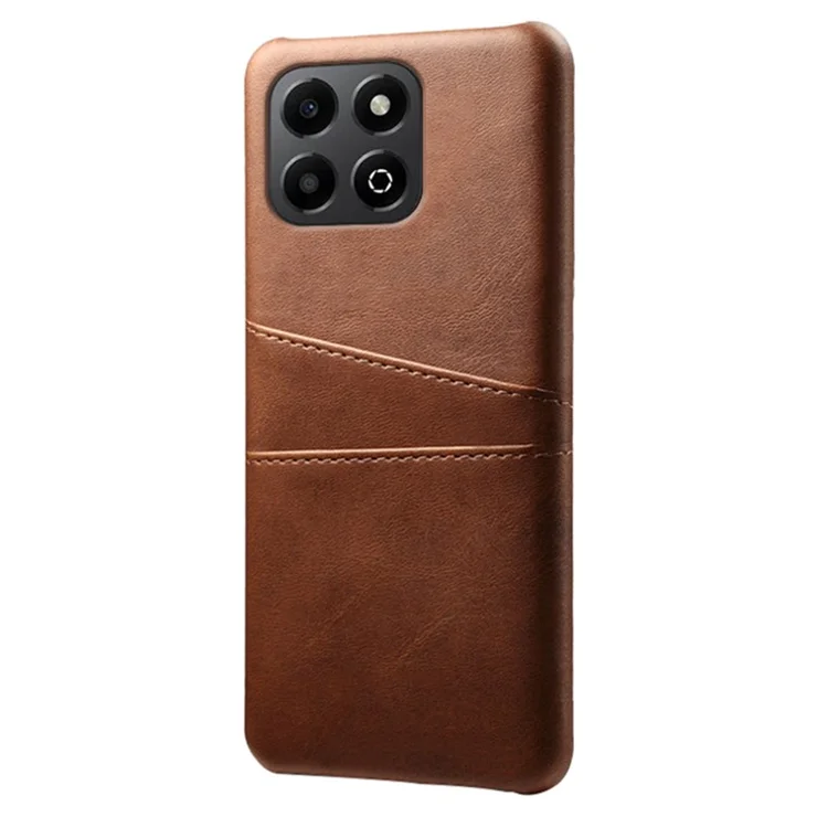For Honor X6b 4G Case Dual Card Slots PU Leather + Hard PC Phone Cover - Brown