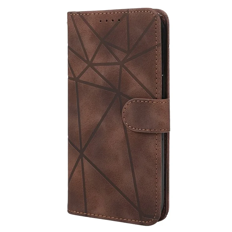 For Samsung Galaxy A06 4G Stand Case Line Pattern Leather Phone Cover - Brown