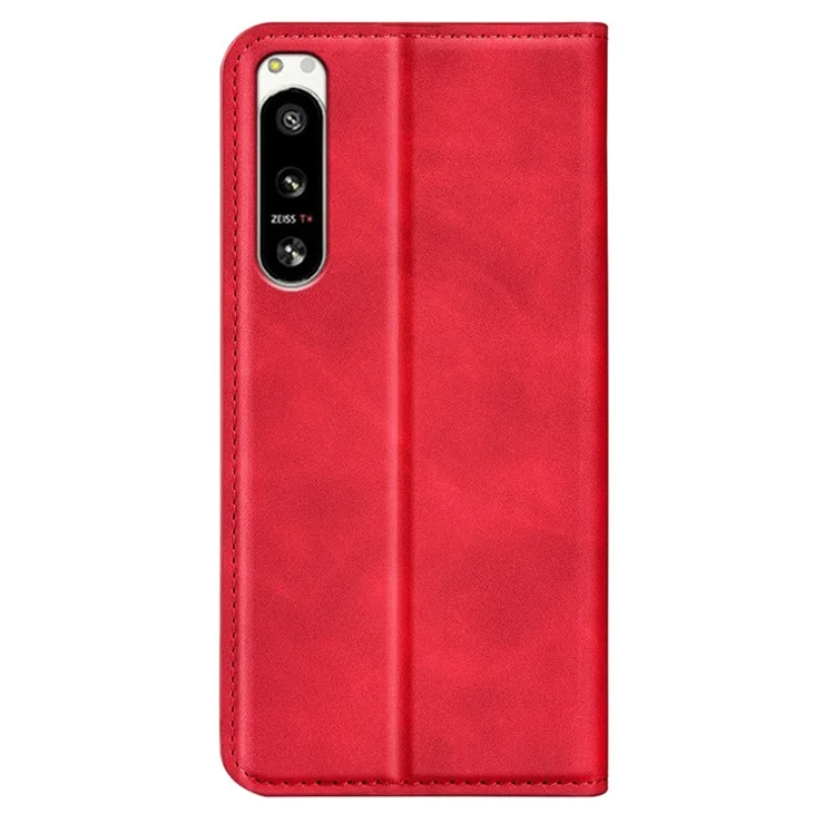 For Sony Xperia 5 IV 5G Skin-touch Feeling PU Leather Case Magnetic Auto Closing Book Style Stand Wallet Phone Cover - Red