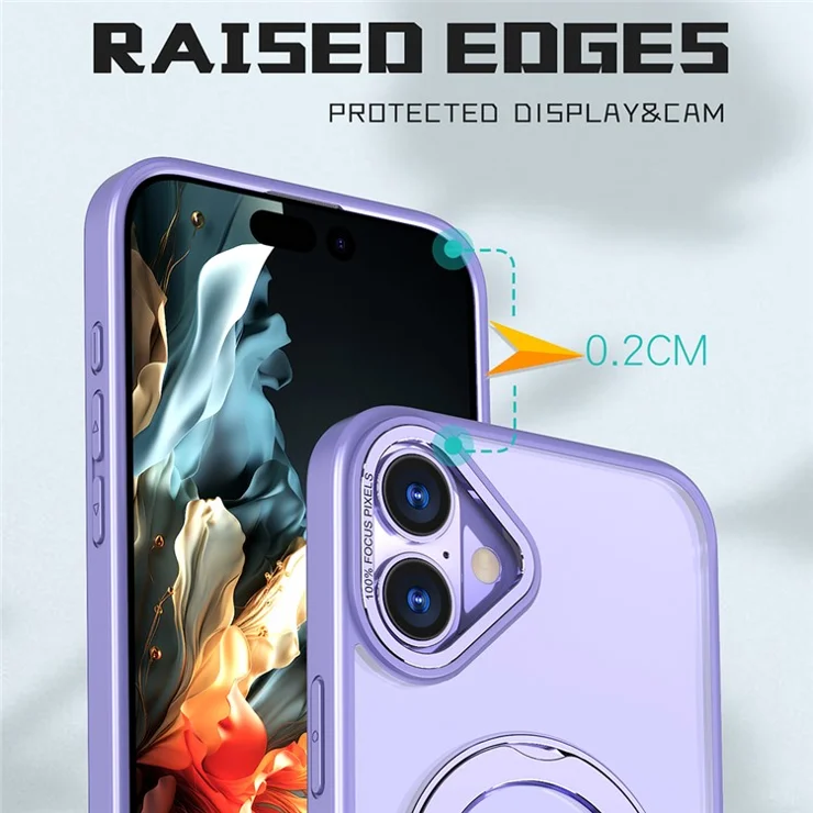 For iPhone 16 Plus Case Rotating Magnetic Kickstand Acrylic+TPU Shockproof Phone Cover - Light Purple