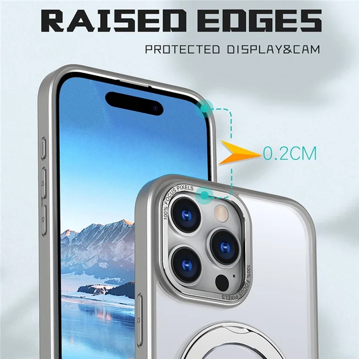 For iPhone 16 Pro Max Case Rotating Magnetic Kickstand Acrylic+TPU Shockproof Phone Cover - Titanium Grey