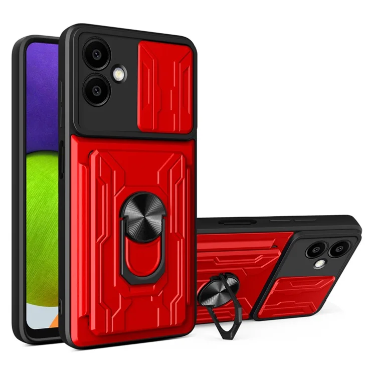 For Samsung Galaxy A06 4G Case PC+TPU Kickstand Phone Back Cover with Camera Slider - Red
