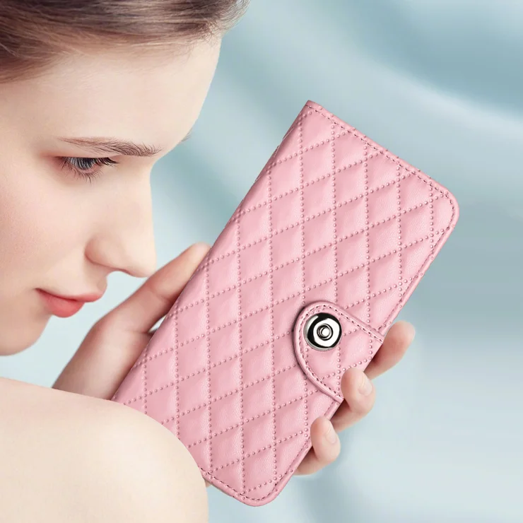 For iPhone 16 Plus Leather Case Phone Stand Cover with 7 Card Slots and Hand Strap - Pink