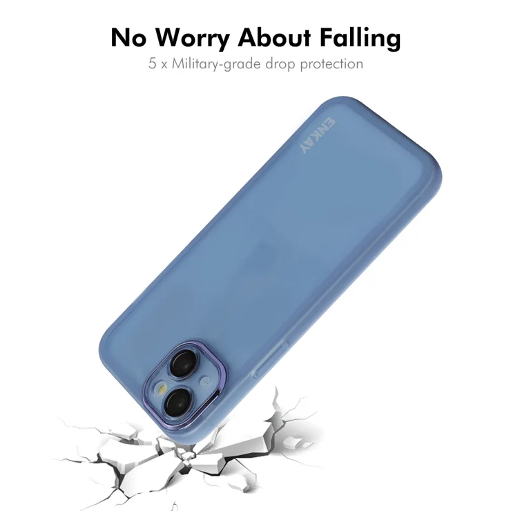 For iPhone 14 ENKAY HAT PRINCE Case Matte TPU Phone Cover with Lens Film + 9H Glass Protector - Blue