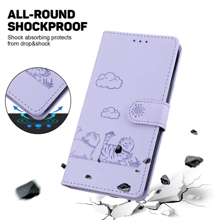 For Google Pixel 9 Pro XL Case RFID Blocking Kitten Pattern TPU+PU Leather Phone Cover - Purple