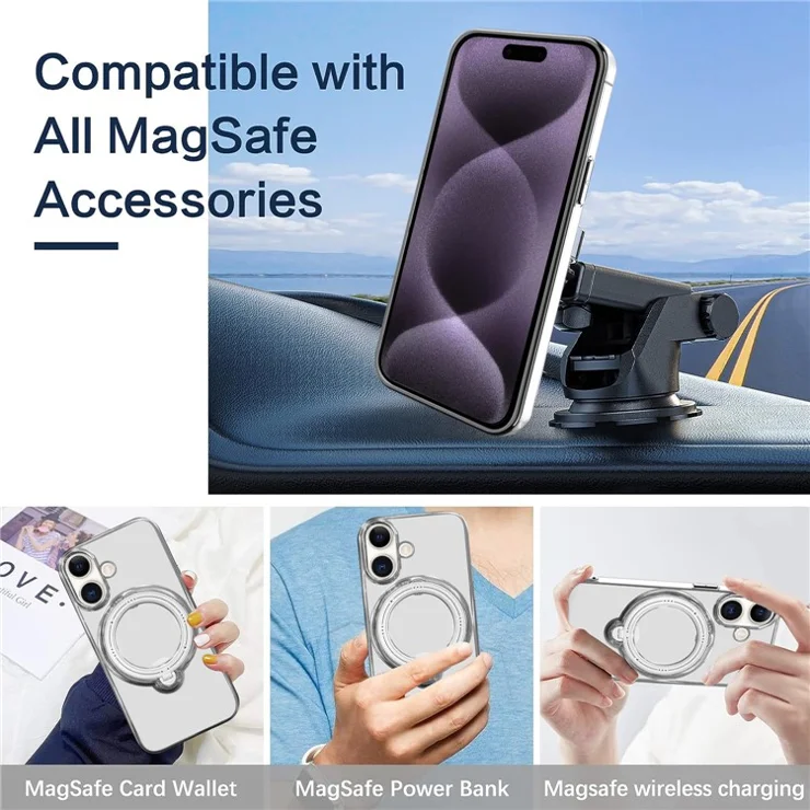 For iPhone 16 Plus Case Kickstand PC+TPU Magnetic Phone Cover - Pink