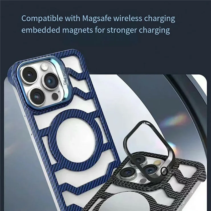 For iPhone 15 Pro Case Compatible with MagSafe Frameless Kickstand PC Phone Cover Carbon Fiber Texture - Purple