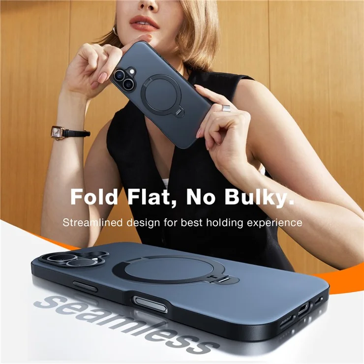 TORRAS For iPhone 16 Case Compatible with MagSafe Rotating Kickstand PC+TPU Phone Cover - Black