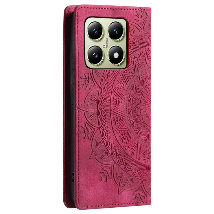 Style 010 For Xiaomi 14T Pro Case Mandala Pattern Magnetic Closing Leather Phone Cover - Rose