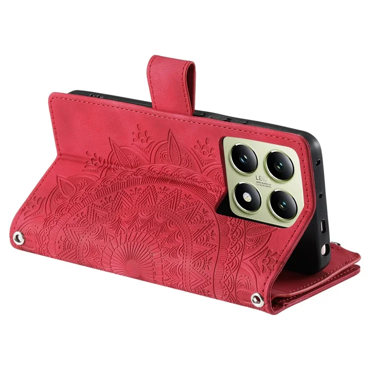Style 006 For Xiaomi 14T Pro Wallet Case PU Leather Phone Cover Mandala Flower Pattern - Red