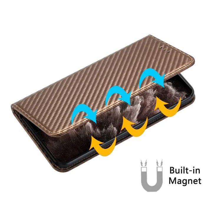 For Samsung Galaxy A06 4G Case Leather Flip Phone Cover Stand Strong Magnetic Closure - Brown