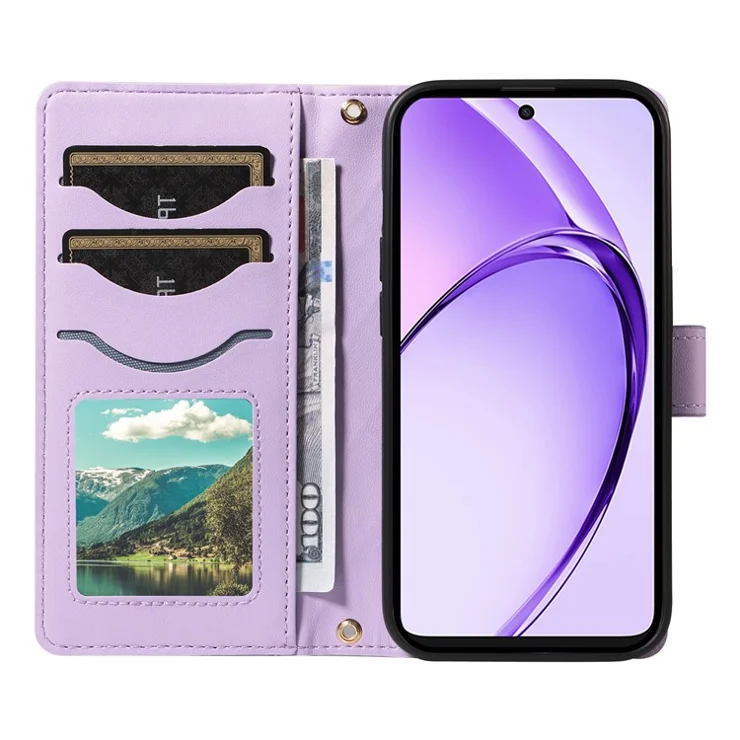 For Oppo A3x 4G / 5G (India) / A3 4G / 5G / A60 5G / A40 4G / A40M 4G Case Wallet Rhombus Leather Phone Cover with Shoulder Strap, Wrist Strap - Light Purple