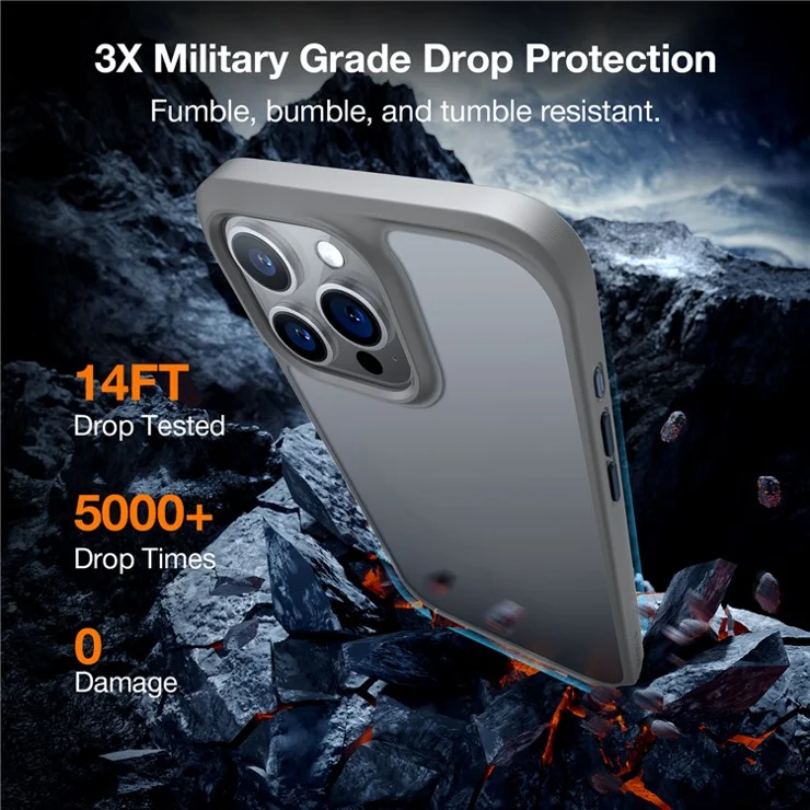 TORRAS For iPhone 15 Pro Case Skin-Touch Matte PC+TPU Phone Cover with Interchangeable 3 Colors Buttons - Titanium Grey
