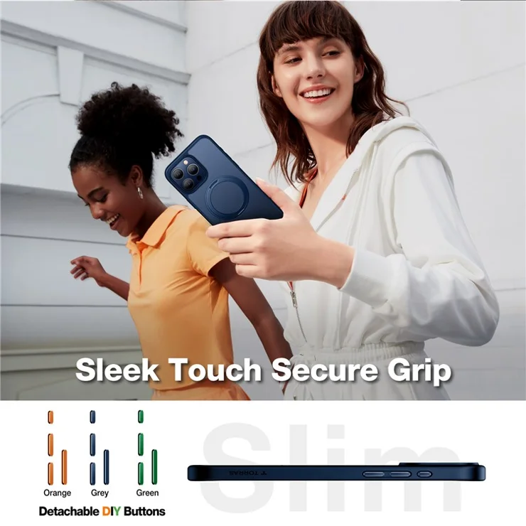 TORRAS For iPhone 15 Pro Case Compatible with MagSafe Rotating Kickstand PC+TPU Phone Cover - Navy Blue