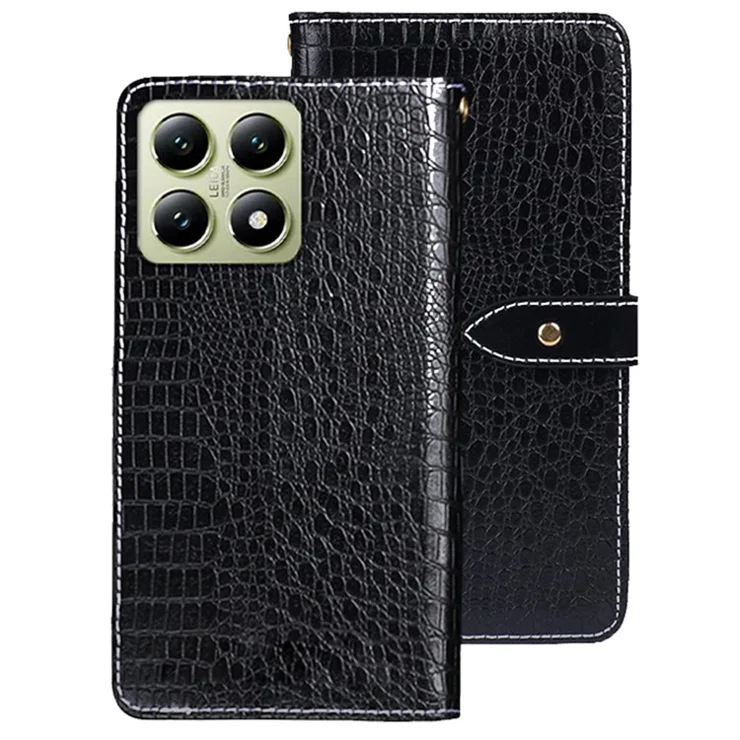 IDEWEI For Xiaomi 14T Case Crocodile Texture PU Leather Flip Phone Cover - Black