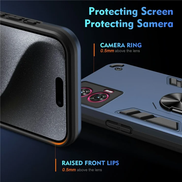 For Motorola Edge 50 Fusion 5G Case PC+TPU Drop Defend Phone Cover with Ring Kickstand - Blue
