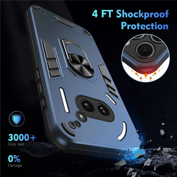 For Nothing Phone (2a) Case PC+TPU Drop Defend Phone Cover with Ring Kickstand - Blue
