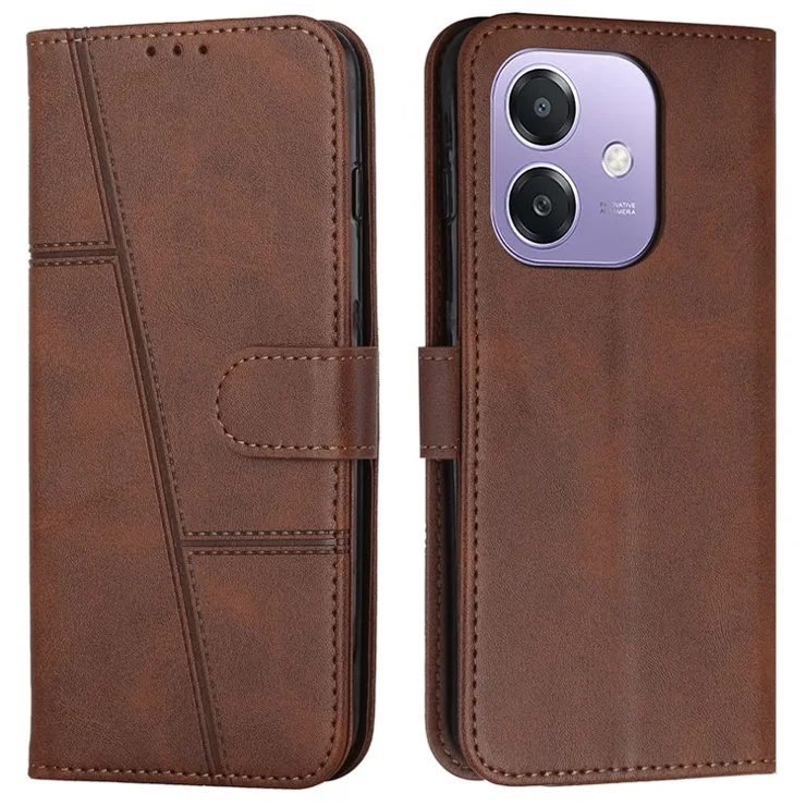 For Oppo A3x 4G / 5G (India) / A3 4G / 5G / A40 4G / A60 5G Case Stand Flip Protective Leather Phone Cover - Brown