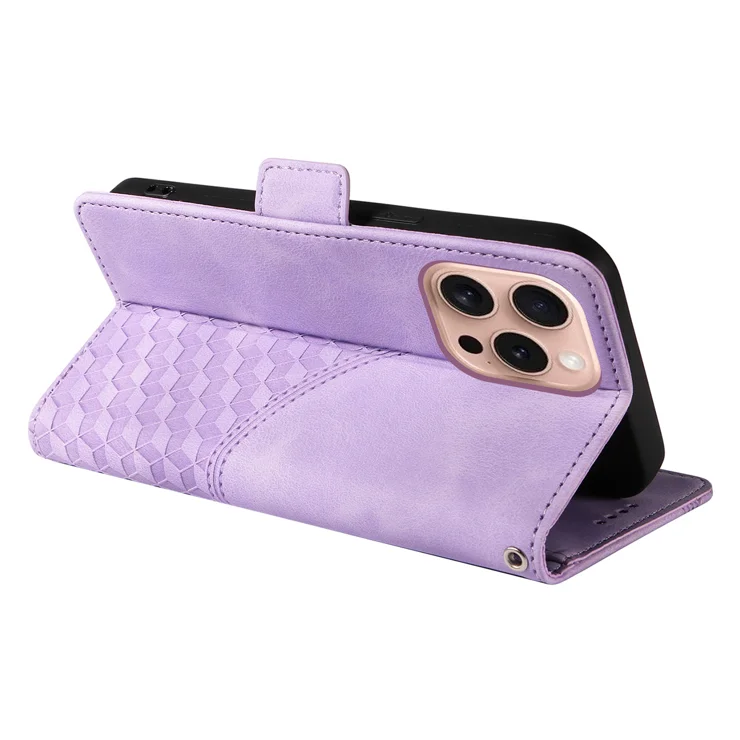 For iPhone 16 Pro Wallet Case ENKAY Imprint PU Leather Phone Stand Cover with Tempered Glass - Black