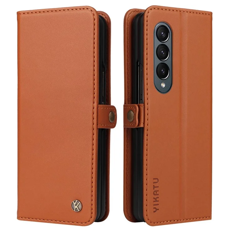 YIKATU YK- 001 for Samsung Galaxy Z Fold4 5G Magnetic PU Leather Cover Stand Inner TPU Shockproof Flip Wallet Cover - Brown