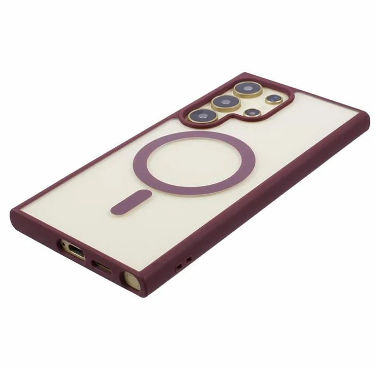 For Samsung Galaxy S24 Ultra Case Compatible with MagSafe Shockproof PC+TPU Clear Phone Cover - Wine Red