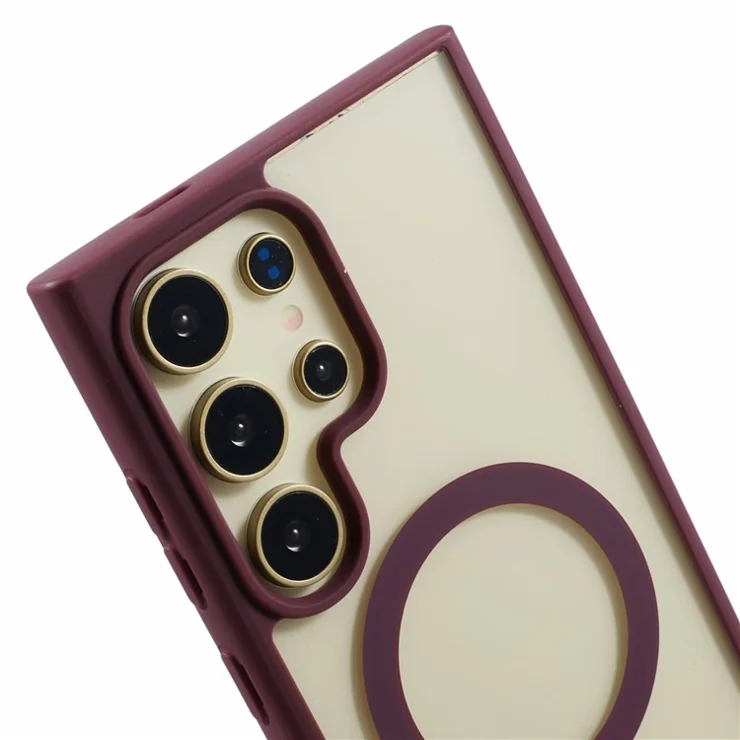 For Samsung Galaxy S24 Ultra Case Compatible with MagSafe Shockproof PC+TPU Clear Phone Cover - Wine Red