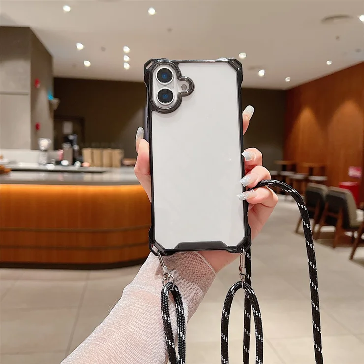 For iPhone 16 Case TPU+Acrylic Clear Phone Cover with Shoulder