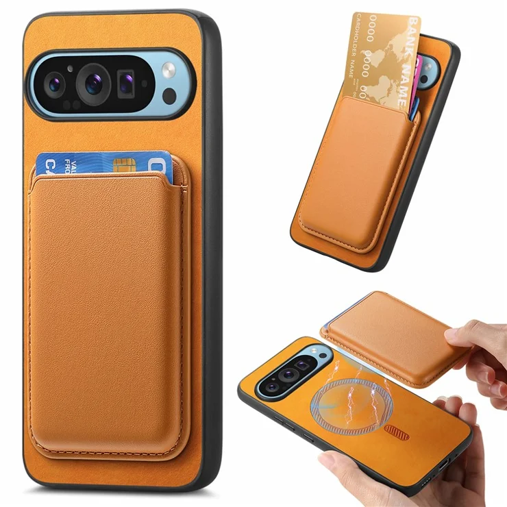 For Google Pixel 9 Pro XL Case Detachable Magnetic Card Bag Leather+TPU Phone Cover - Yellow