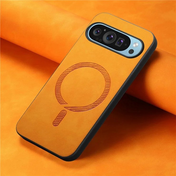 For Google Pixel 9 Pro XL Leather Back Case Compatible with MagSafe Skin-Touch Phone Cover - Yellow