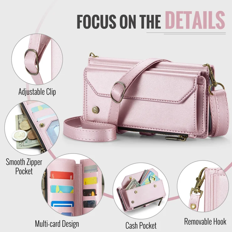 For Samsung Galaxy A16 5G / A16 4G Leather Case CASEME C36 Zipper Multiple Card Slots Phone Cover with Straps - Pink