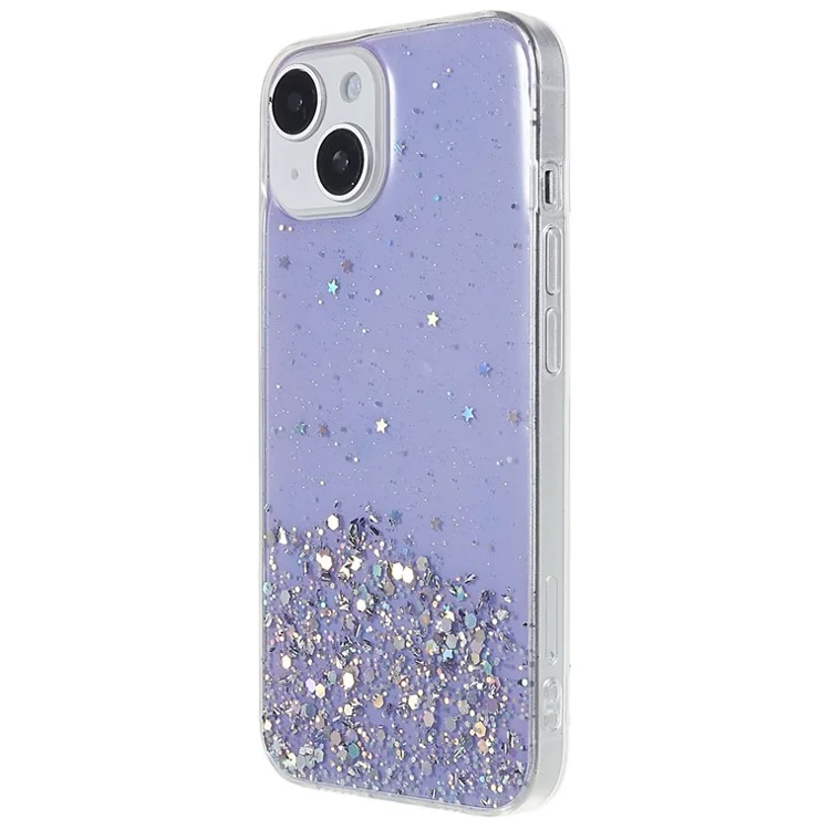 For iPhone 14 Starry Sky Epoxy Sparkle Personalized Phone Case Cover Soft TPU Shock Absorption Back Cover - Purple