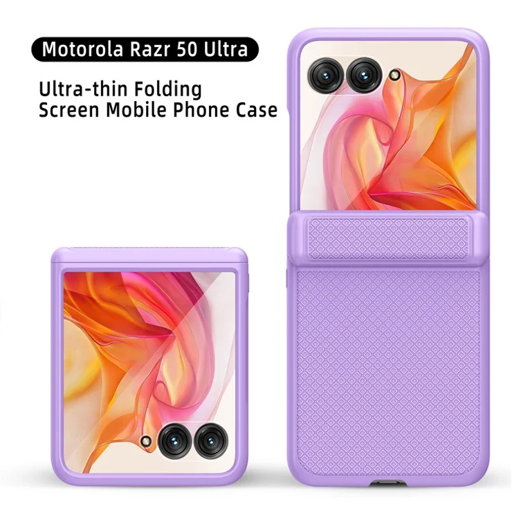 GKK For Motorola Razr 50 Ultra 5G Case Grids Pattern Hinge Protection Hard PC Phone Shell with Screen Film - Purple