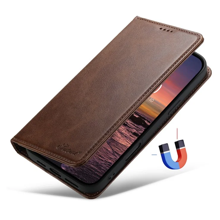 SUTENI For iPhone 16 Plus Case PU Leather Wallet Stand Magnetic Closing Phone Cover - Brown
